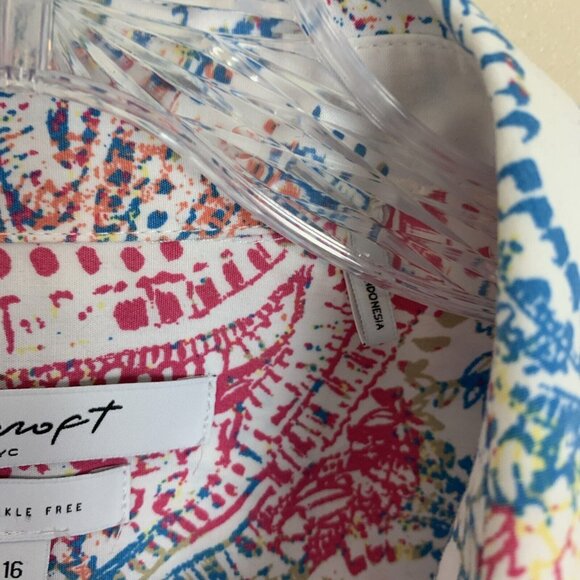 Foxcroft Womens Blouse 16 3/4 Sleeve Button Up Paisley Ivory Shirt Wrinkle Free - Picture 9 of 15